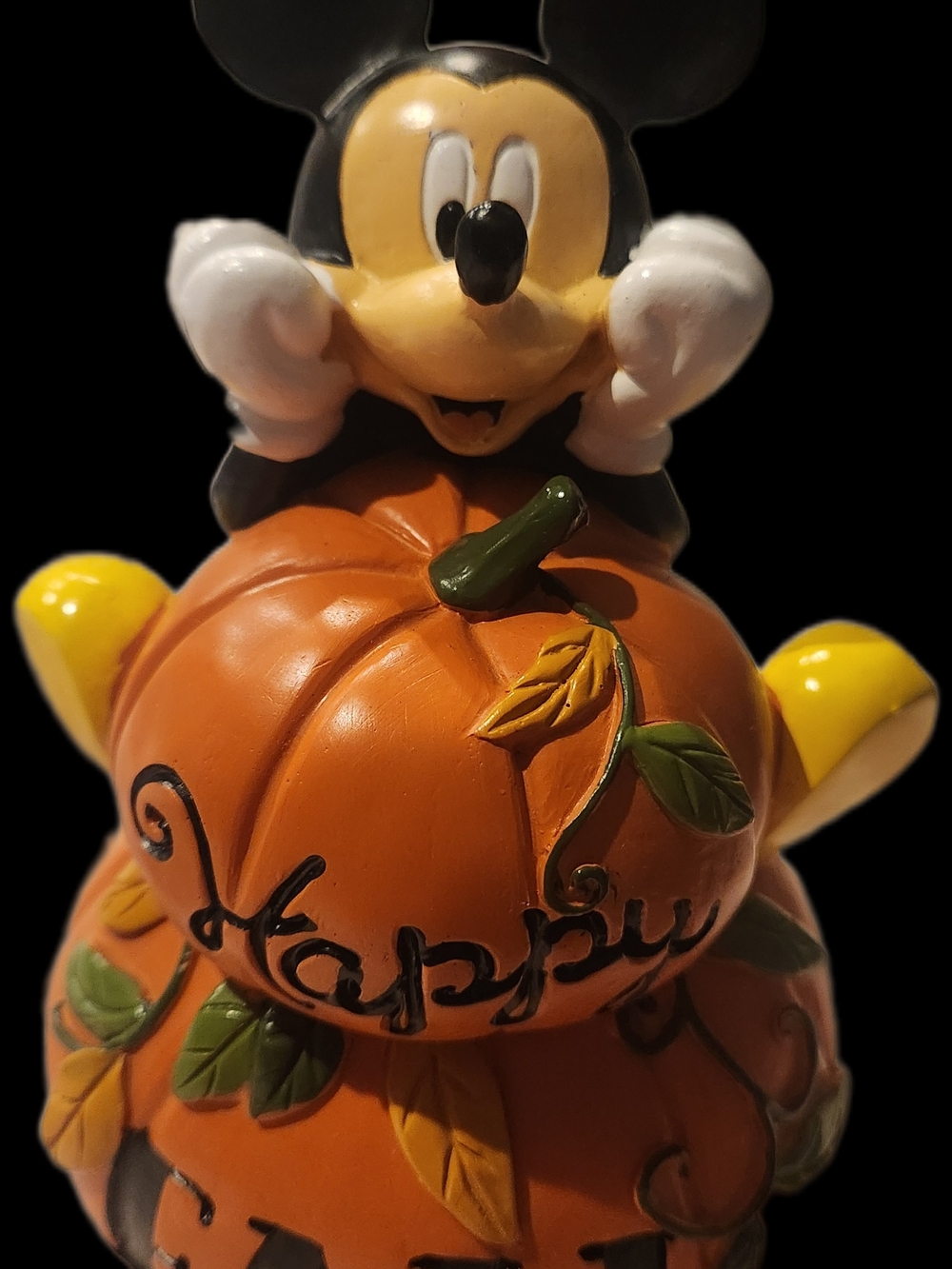 Disney Mickey Mouse Orange Pumpkin Figurine with Yellow Accents